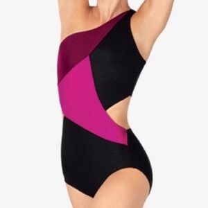 Maroon and Black asymmetrical tank performance leotard adult medium NWT dance